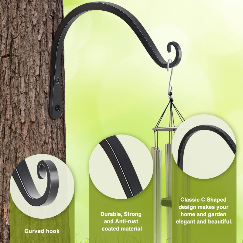 FEED GARDEN 2 Pack 8 Inch Hanging Plant Bracket Wall Hooks Decorative Plant Hangers for Outdoor Hanging Bird Feeders, Wind Chimes, Plant Baskets, Black - Image 3